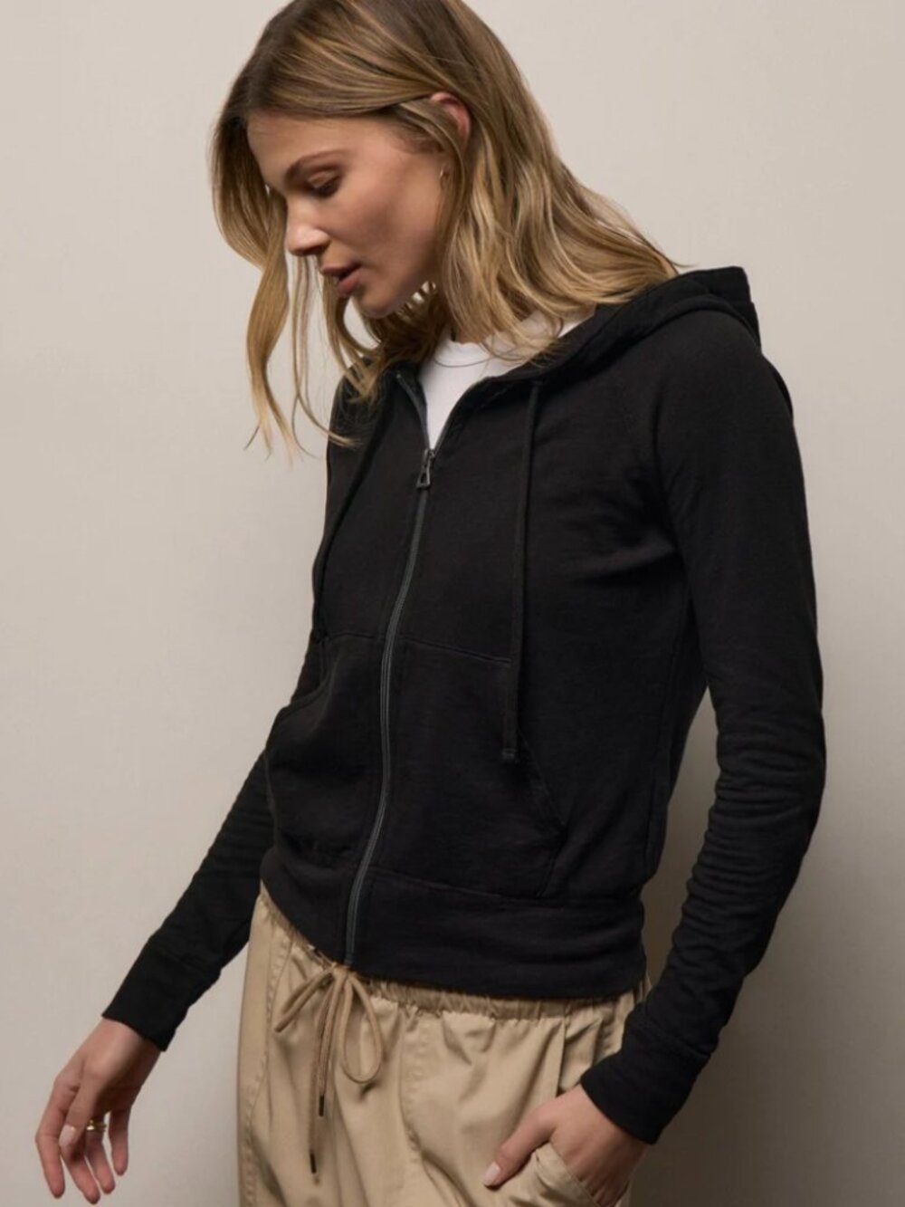 Vintage French Terry Zip Up Hoodie, Black